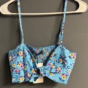 Zara Blue Floral Knot Crop Top